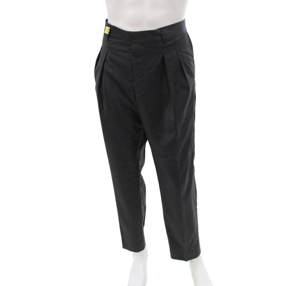 BLK DNM Mens Cropped Dress Pants Black Striped Wool Button Size 36